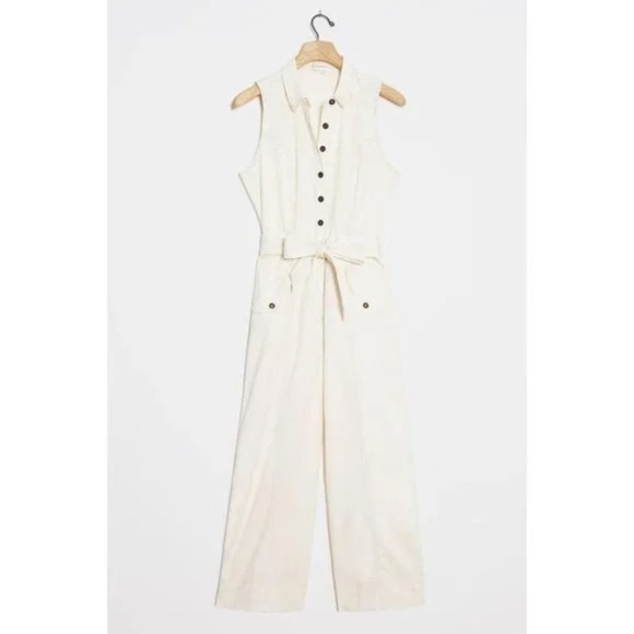 Anthropologie Ryanne Wide-Leg Utility Jumpsuit in White Size 4 Gently Used - Picture 3 of 8